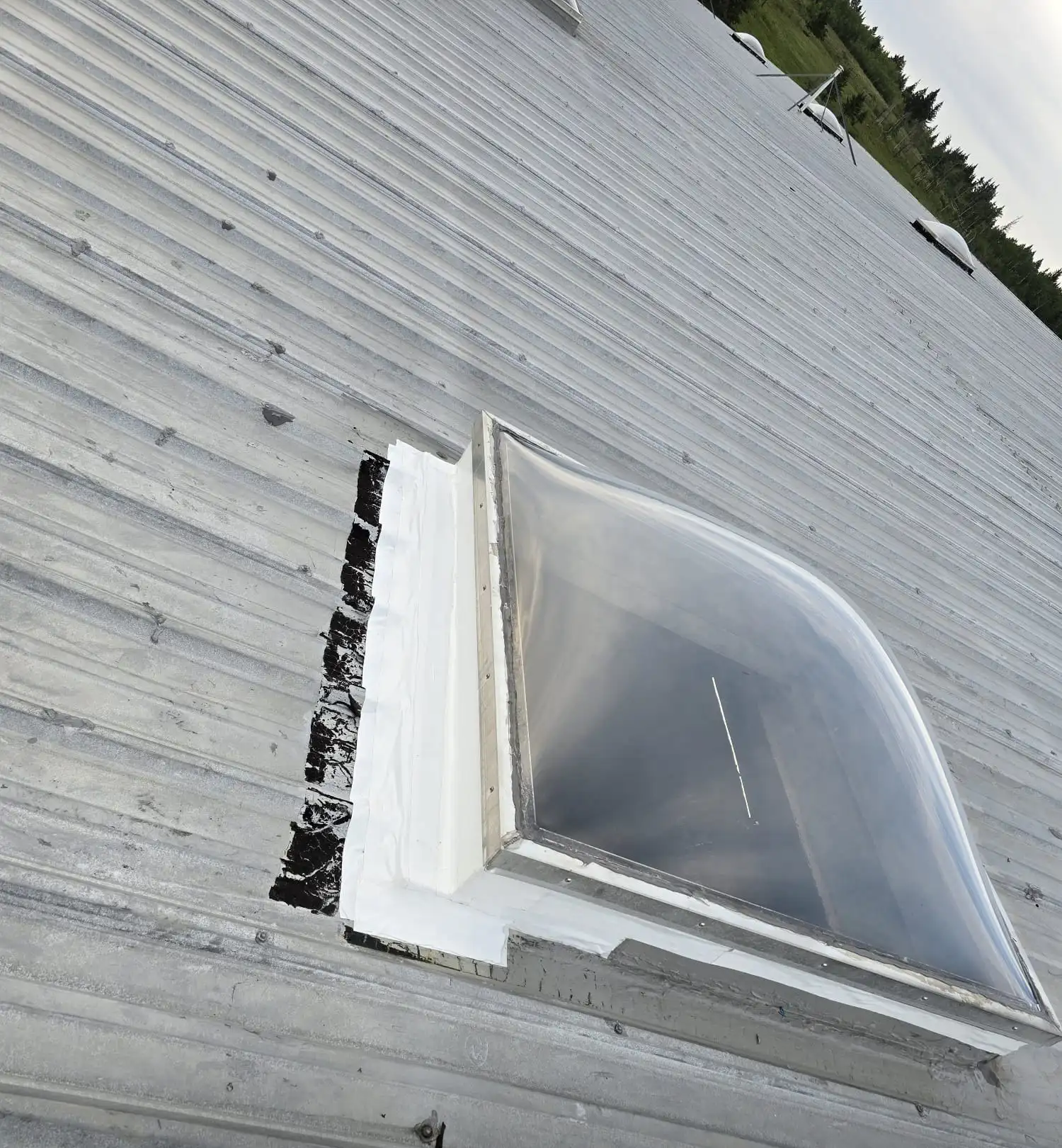 Sealant renewal on a commercial metal-roof skylight dome by Apex Roofing Repair