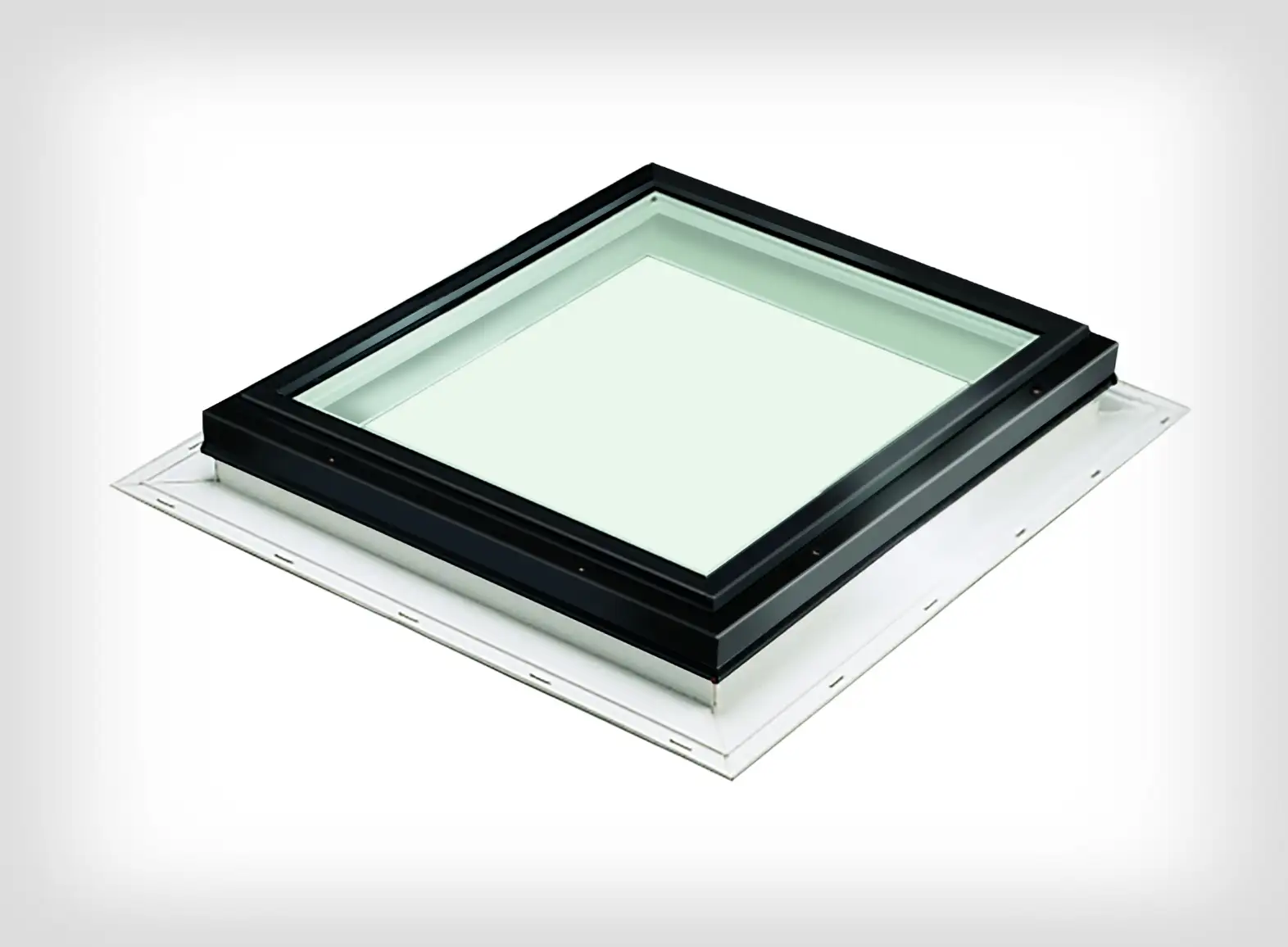 Columbia glass flat-roof skylight with vinyl self-flashing curb mount, made in Canada