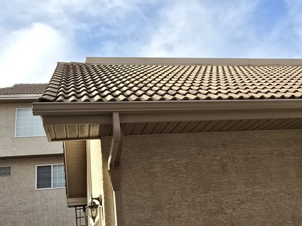 ground view of concrete tile roof installation